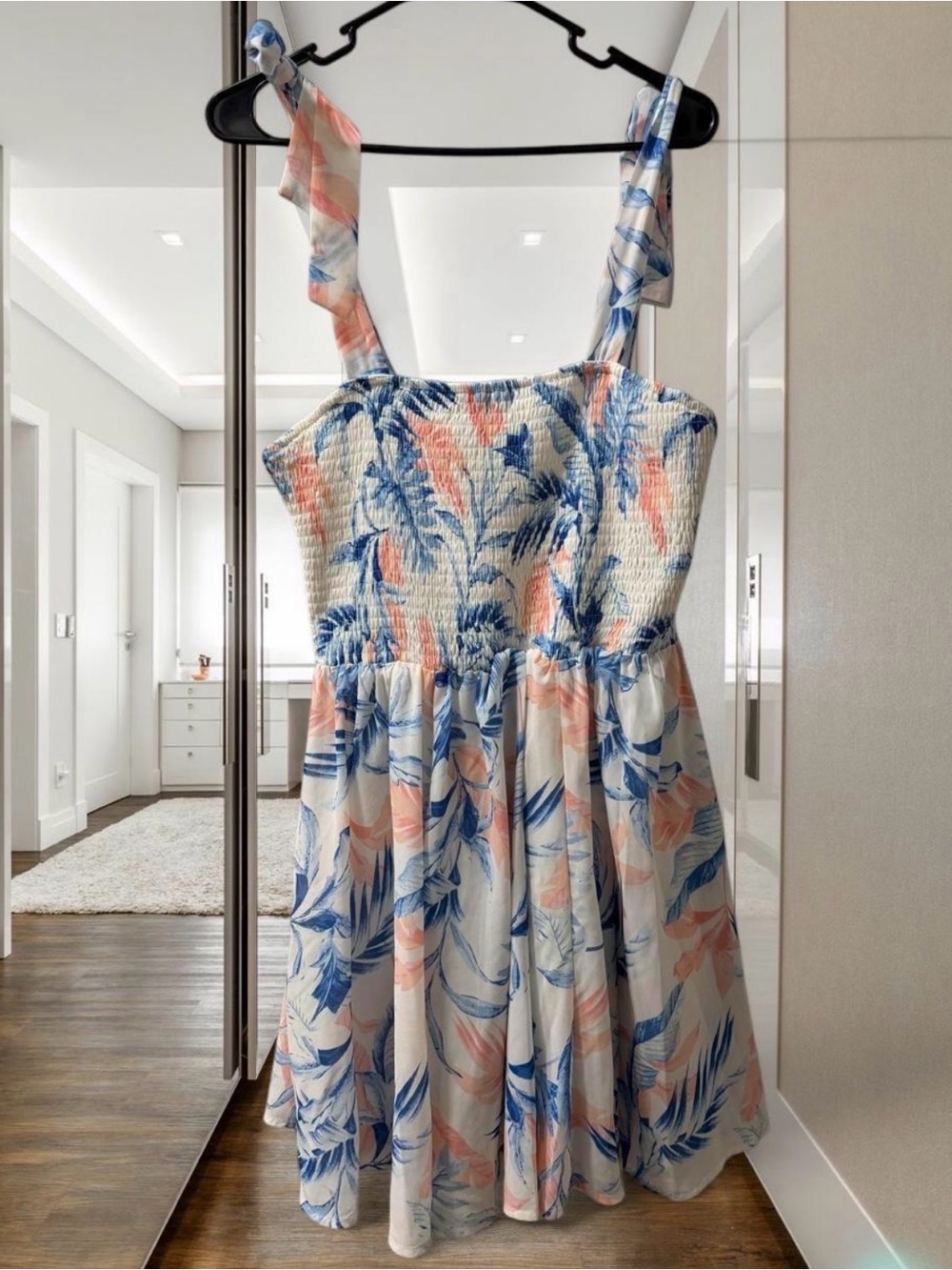 Flying Tomato Cream Midi Dress with Blue & Peach Leaf Print